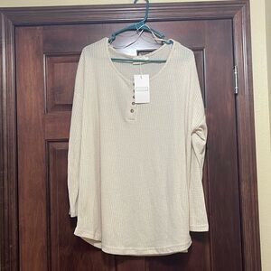 Ninexis Waffle Knit Button Front Long Sleeve in Cream L